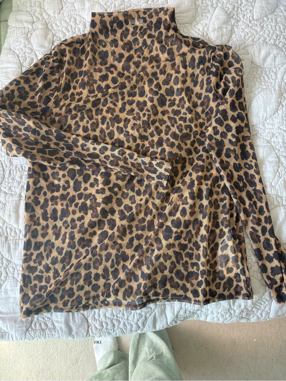 Leopard Print sheer Turtleneck Top